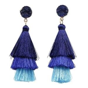 Womens Crystal Blue Tassel 3‎ Tier Dangle Vintage Earrings Jewelry Brand New